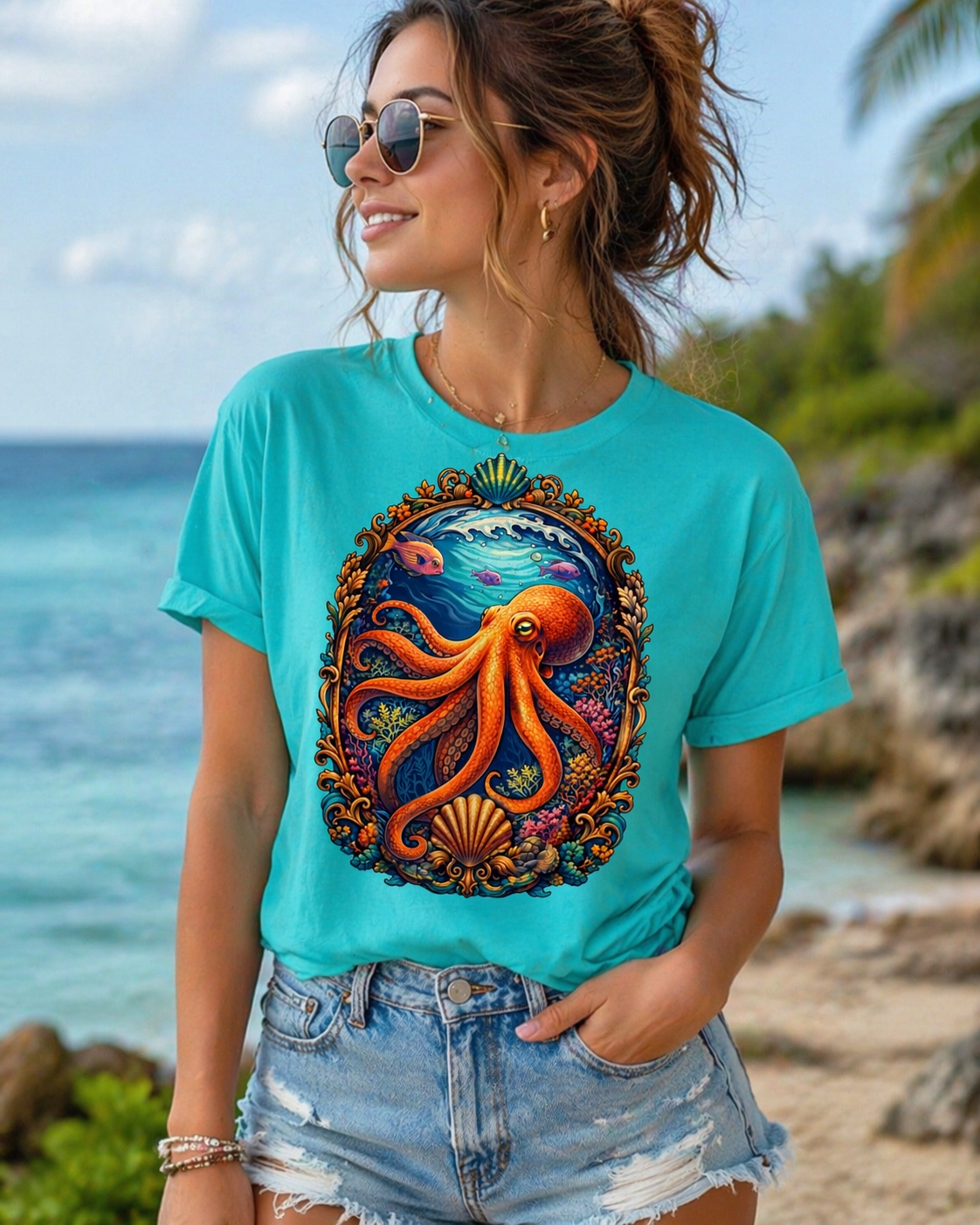 Octopus Ocean Art Tee — Vibrant Marine Life Graphic T-Shirt