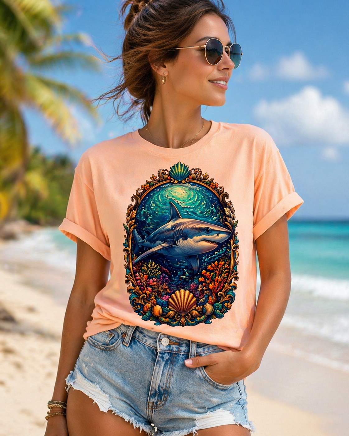 Oceanic Shark Crest T‑Shirt — Vintage Underwater Frame Tee