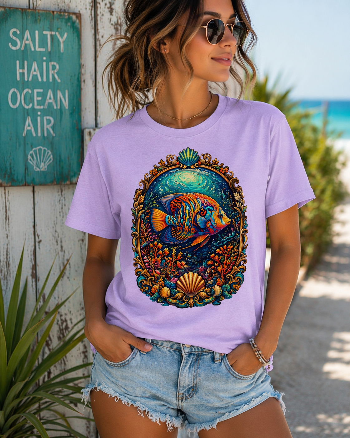 Tropical Reef Fish Art Tee — Colorful Ocean Life Graphic T-Shirt