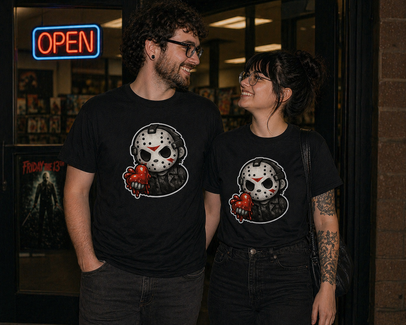 Horror Valentine Tee – Jason Mask Holding Bleeding Heart Graphic T-Shirt